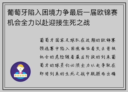 葡萄牙陷入困境力争最后一届欧锦赛机会全力以赴迎接生死之战