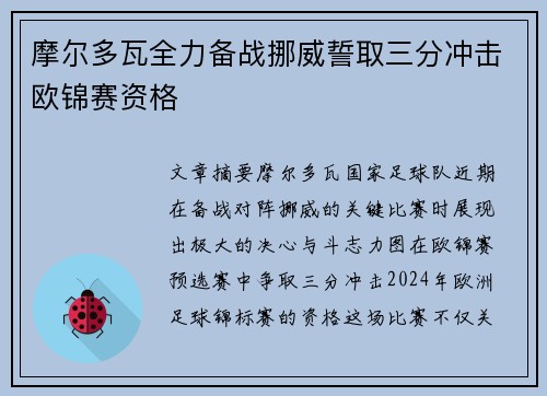 摩尔多瓦全力备战挪威誓取三分冲击欧锦赛资格