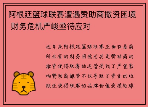 阿根廷篮球联赛遭遇赞助商撤资困境 财务危机严峻亟待应对